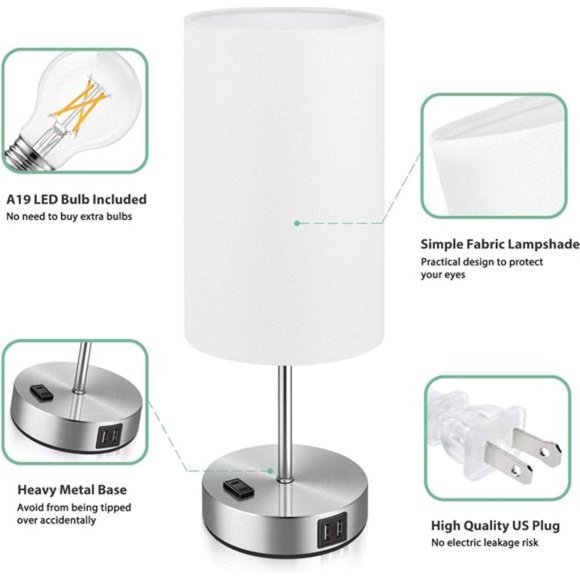 Set of 2 Touch Control Table Lamps with 2 USB Charging Ports&AC Outlet, 3-Way - Picture 6 of 6